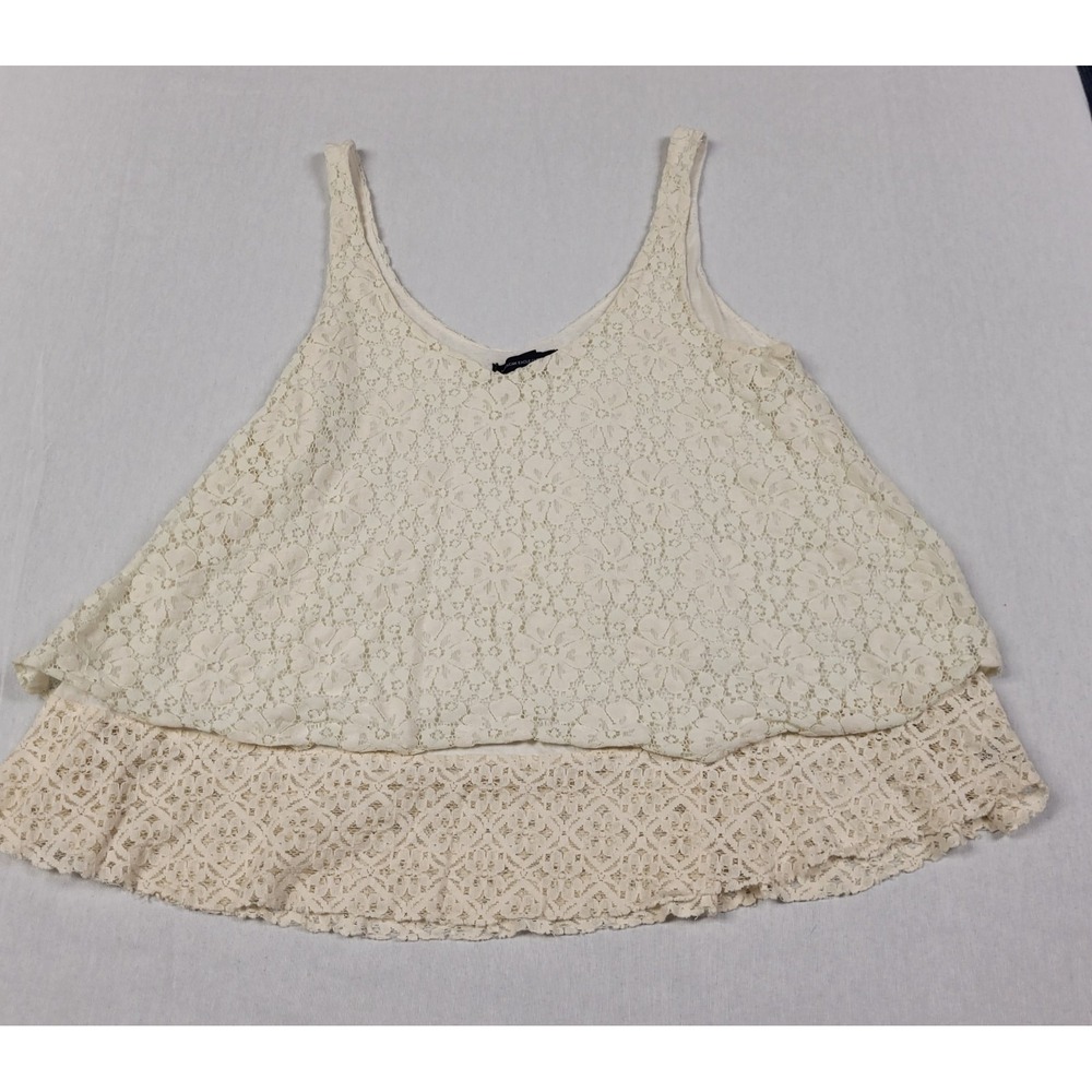 American Eagle Outfitters Cream Lace Ruffle Layered Tank Top Women's Size M